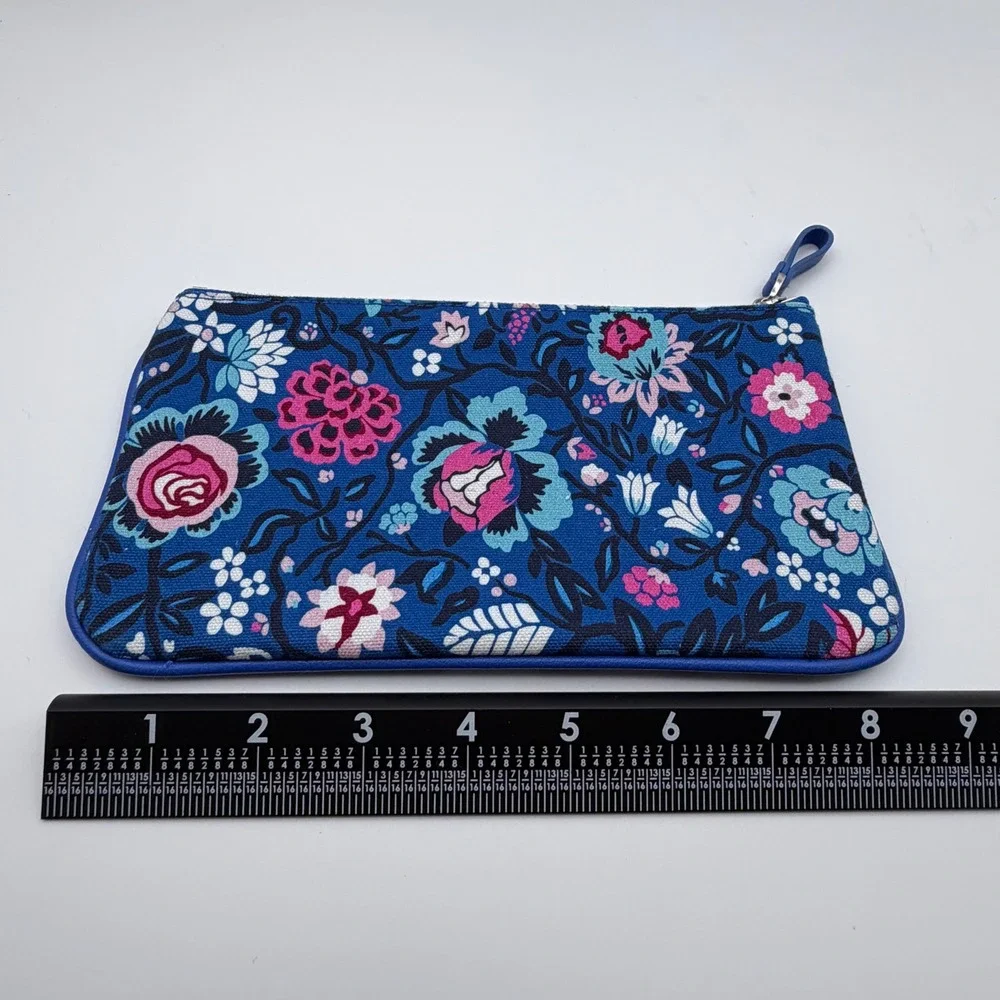 Vera Bradley‎ Blue Floral Canvas Zipper Pouch Cosmetic Makeup Bag Travel Case